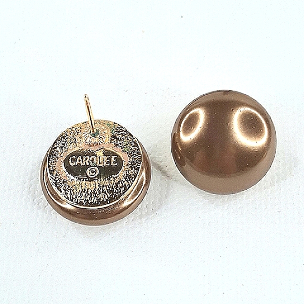 CAROL LEE Earrings Mid-century Modern Post Stud Button Coffee Mocha